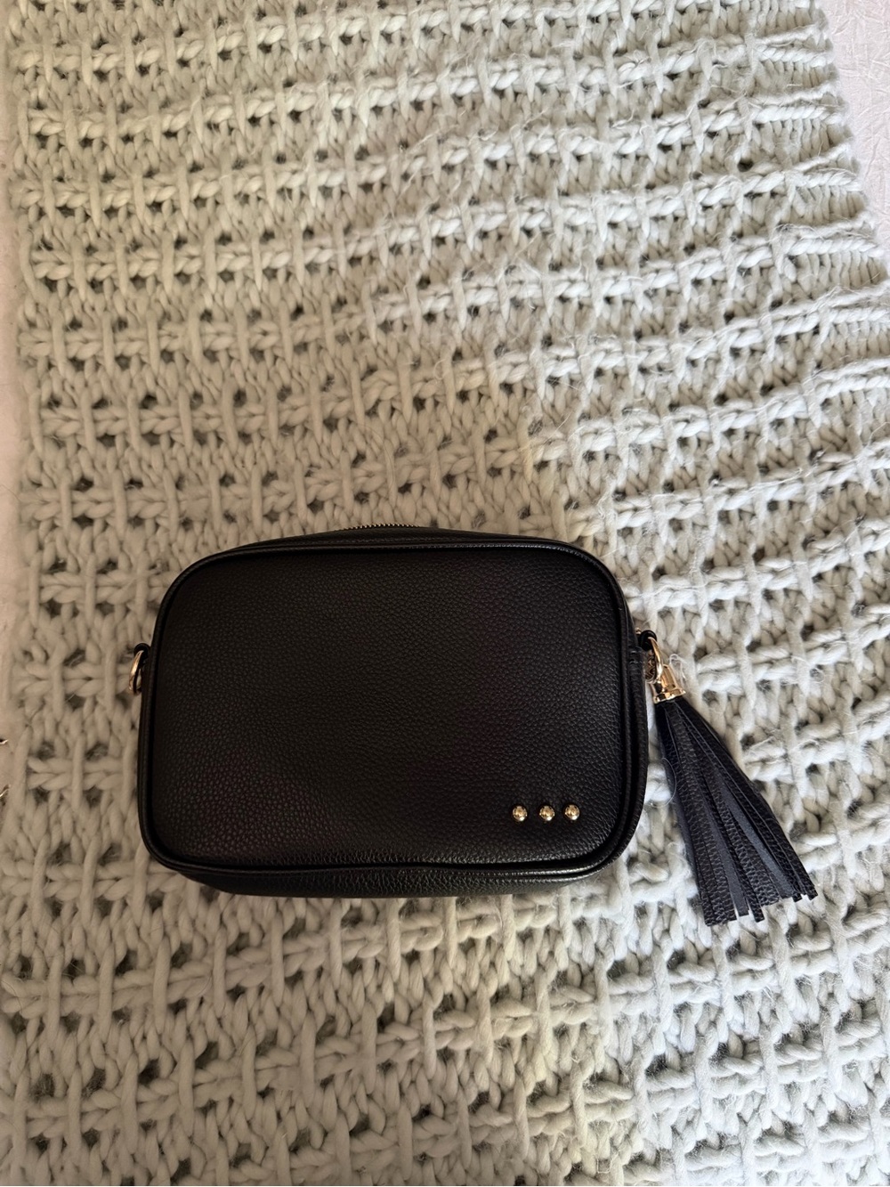 Black Pebbled Crossbody Bag with Tassel
